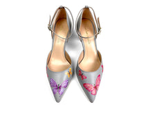 Load image into Gallery viewer, handpainted Italian comfortable gray pumps heels with butterfly design