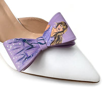 Load image into Gallery viewer, Bow clips with a design of taylor swift on purple background