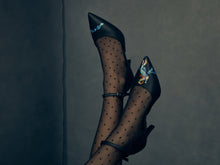 Load image into Gallery viewer, Luxurious black high heels adorned with an artistic depiction of ancient dance