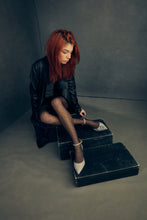 Load image into Gallery viewer, Hand painted gray Italian leather high heels featuring a sleek minimalistic design