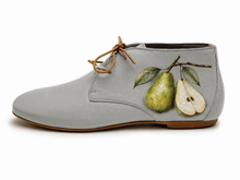 Load image into Gallery viewer, Pera Women, tan leather chukka boot with hand-painted pear design - made in Italy, hand-painted in the US