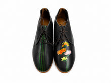 Load image into Gallery viewer, Black leather chukka flats with colorful hand-painted daisy design, handmade in Italy