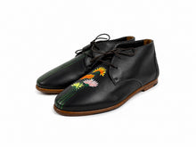 Load image into Gallery viewer, Black leather chukka flats with colorful hand-painted daisy design, handmade in Italy