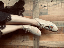 Load image into Gallery viewer, handpainted Italian beige flats with mysterious lady design