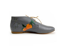Load image into Gallery viewer, handpainted Italian comfortable charcoal chukka boots with orange design