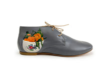 Load image into Gallery viewer, handpainted Italian comfortable charcoal chukka boots with orange design