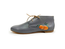 Load image into Gallery viewer, handpainted Italian comfortable charcoal chukka boots with orange design