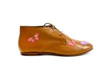Load image into Gallery viewer, handpainted Italian comfortable cognac chukka boots with butterfly design