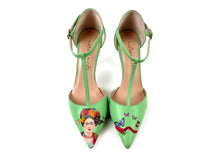 Load image into Gallery viewer, Pale Green Italian heels and artistic design of frida