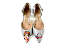 Load image into Gallery viewer, Gray Italian heels and artistic design of frida