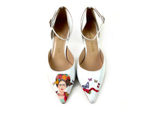 Load image into Gallery viewer, White Italian heels and artistic design of frida