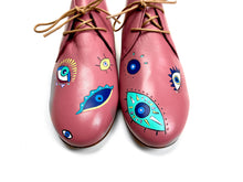 Load image into Gallery viewer, handpainted Italian comfortable mauve chukka boots with eye design