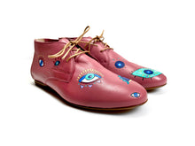 Load image into Gallery viewer, handpainted Italian comfortable mauve chukka boots with eye design