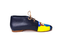 Load image into Gallery viewer, Empowering Super Woman artwork on hand painted Italian leather black shoes