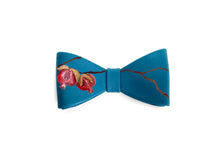 Load image into Gallery viewer, Italian leather blue bow with a hand painted Pomegranate design