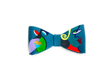 Load image into Gallery viewer, Italian leather blue bow with a hand painted cubist design