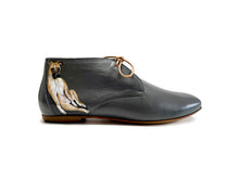 Load image into Gallery viewer, handpainted Italian comfortable charcoal chukka boots with dog design
