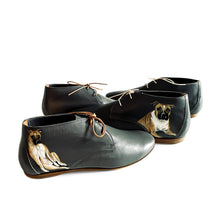 Load image into Gallery viewer, handpainted Italian comfortable charcoal chukka boots with dog design