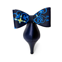 Load image into Gallery viewer, Elegant navy blue Italian leather high heels featuring a hand painted design on the bow