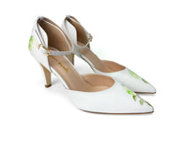 Load image into Gallery viewer, Hand painted Italian white high heels featuring an elegant bridal flower design