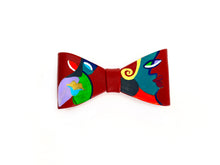 Load image into Gallery viewer, Italian leather red bow with a hand painted cubist design