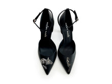 Load image into Gallery viewer, Black high heels featuring a hand painted design of a large dog and a girl