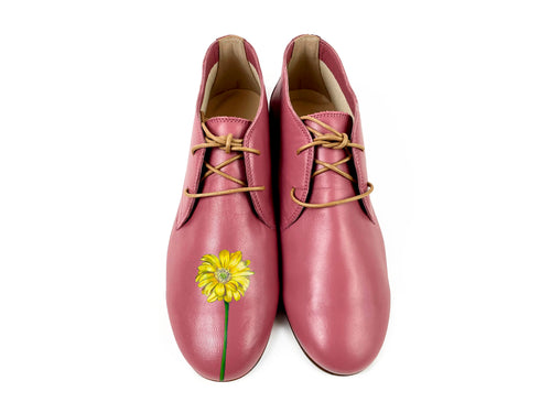 handpainted Italian comfortable  mauve chukka boots with yellow flower design