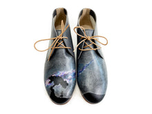 Load image into Gallery viewer, handpainted Italian comfortable charcoal chukka boots with galaxy design