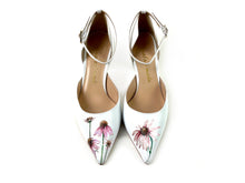 Load image into Gallery viewer, Elegant Italian leather heels featuring a hand painted carnation flower design