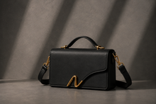 Load image into Gallery viewer, Signature N crossbody bag in black Napa leather with gold N-shaped hardware