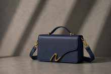Load image into Gallery viewer, Signature N crossbody bag in navy Napa leather with gold N-shaped hardware
