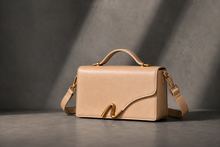 Load image into Gallery viewer, Signature N crossbody bag in tan Napa leather with gold N-shaped hardware