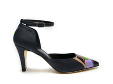 Load image into Gallery viewer, handpainted Italian comfortable navy blue pumps heels with cubism design