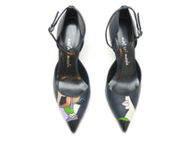 Load image into Gallery viewer, handpainted Italian comfortable navy blue pumps heels with cubism design