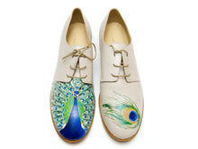 Load image into Gallery viewer, handpainted Italian comfortable oxford ivory shoes with peacock design
