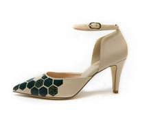 Load image into Gallery viewer, handpainted Italian Beige Pumps heels with blockchain design