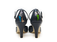 Load image into Gallery viewer, handpainted Italian comfortable navy blue pumps heels with cubism design