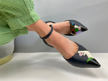 Load image into Gallery viewer, handpainted Italian comfortable navy blue pumps heels with cubism design