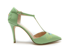Load image into Gallery viewer, handpainted Italian comfortable pale green pumps heels with cubism design