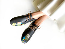 Load image into Gallery viewer, handpainted Italian comfortable charcoal chukka boots with cubism design
