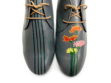 Load image into Gallery viewer, handpainted Italian comfortable charcoal chukka boots shoes with flower design
