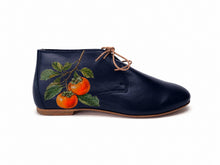 Load image into Gallery viewer, handpainted Italian chukka flats with persimmon design
