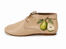 Load image into Gallery viewer, Pera Women, tan leather chukka boot with hand-painted pear design - made in Italy, hand-painted in the US
