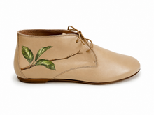 Load image into Gallery viewer, Pera Women, tan leather chukka boot with hand-painted pear design - made in Italy, hand-painted in the US
