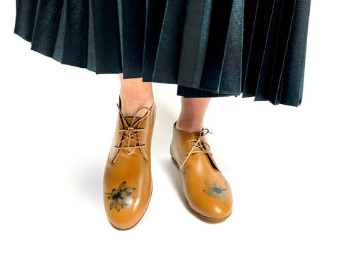 handpainted Italian comfortable cognac chukka boots with flower design