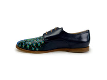 Load image into Gallery viewer, handpainted Italian comfortable oxford navy blue shoes with peacock design
