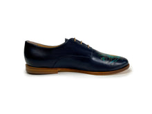 Load image into Gallery viewer, handpainted Italian comfortable oxford navy blue shoes with peacock design
