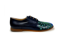 Load image into Gallery viewer, handpainted Italian comfortable oxford navy blue shoes with peacock design
