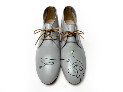 handpainted Italian comfortable gray chukka boots with love mother design