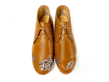 Load image into Gallery viewer, handpainted Italian comfortable cognac chukka boots with black and white flower design
